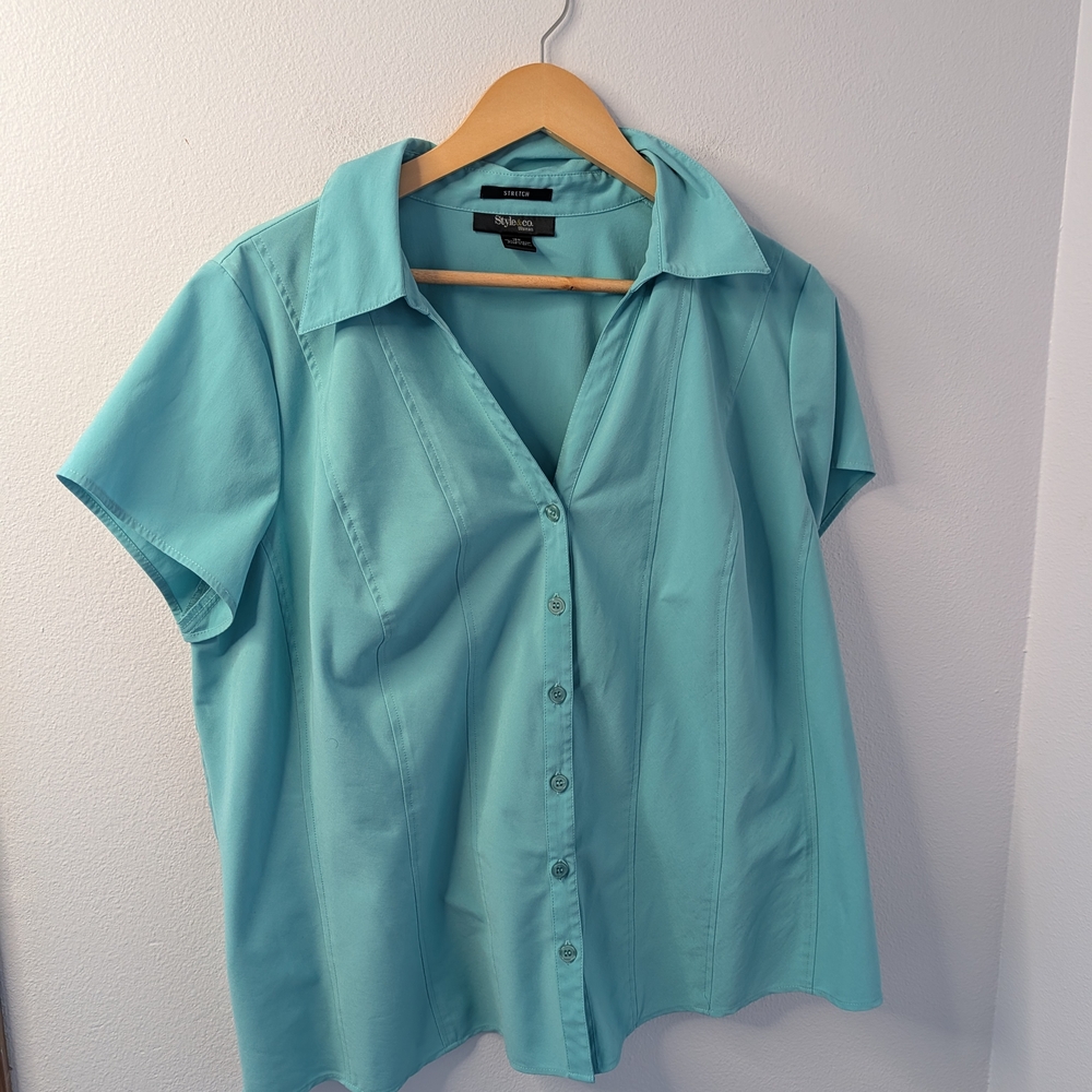 Style & Co. Stretch Button Front Blouse Teal‎ 18W